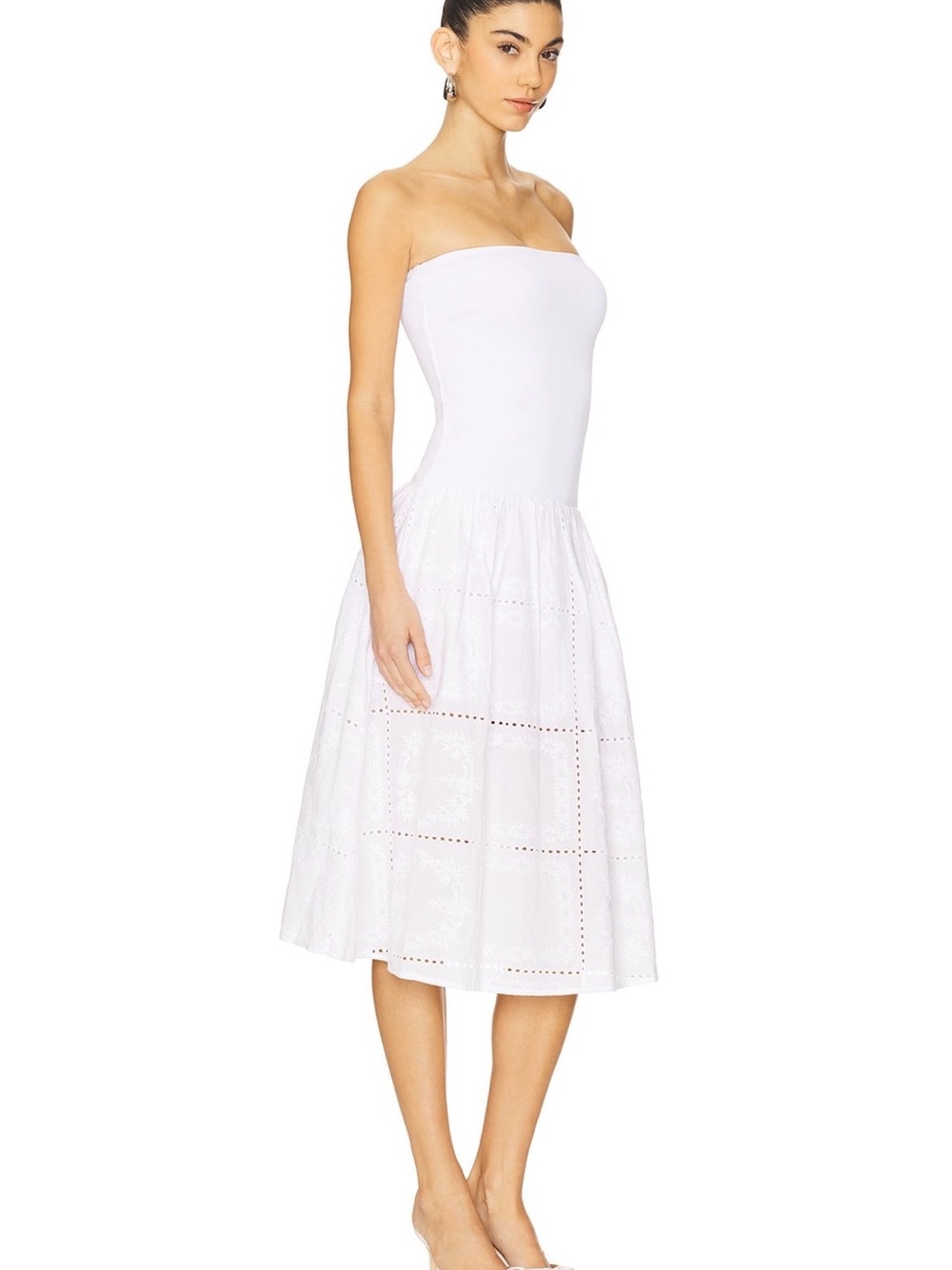 WeWoreWhat Strapless White Eyelet Midi Dress